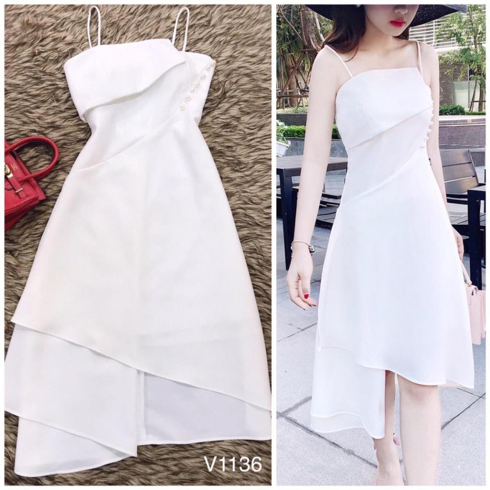 VÁY TRẮNG HAI DÂY ĐÍNH NGỌC V1136 1866 - DVC MH Maidieuhuyen (ảnh Mẫu mặc và anh trải sàn do shop tự chụp) ྇ ་