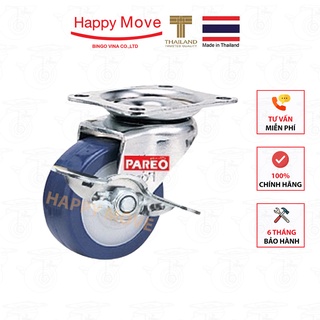 Bánh xe đẩy PU tải nhẹ càng xoay khóa - 50-65-75mm - Happy Move Thái Lan