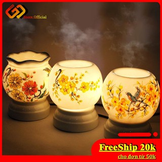 Đèn xông tinh dầu gốm sứ Bát Tràng sưởi ấm mùa đông + Tặng kèm tinh dầu hương hoa tâm đức 50ml
