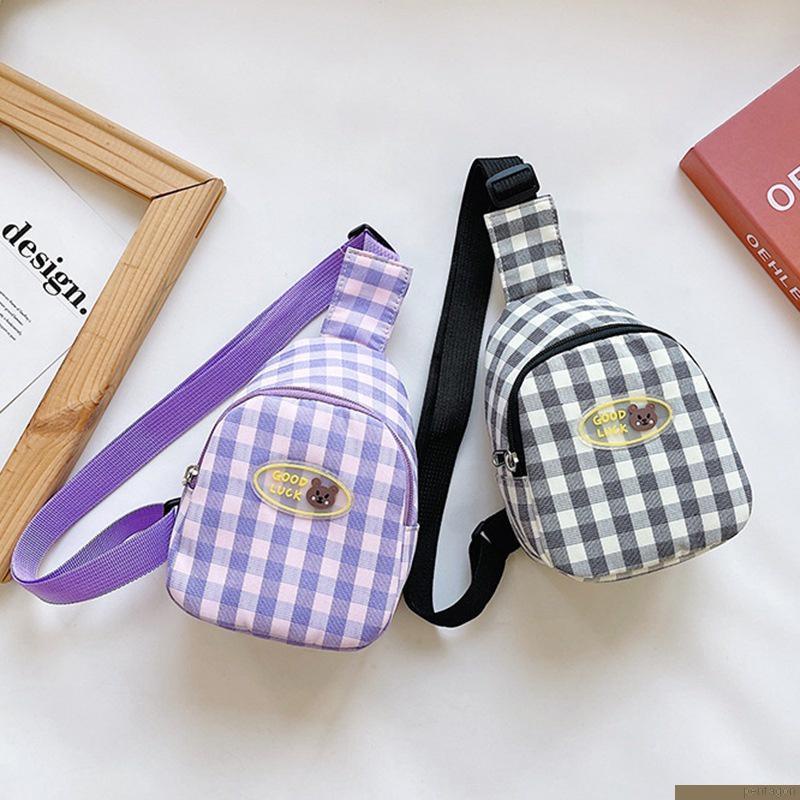 Túi xách đeo chéo ngực in kẻ sọc caro chỉnh được cho trẻ em