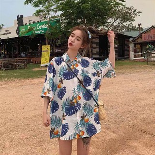 Áo sơ mi họa tiết lá đào
