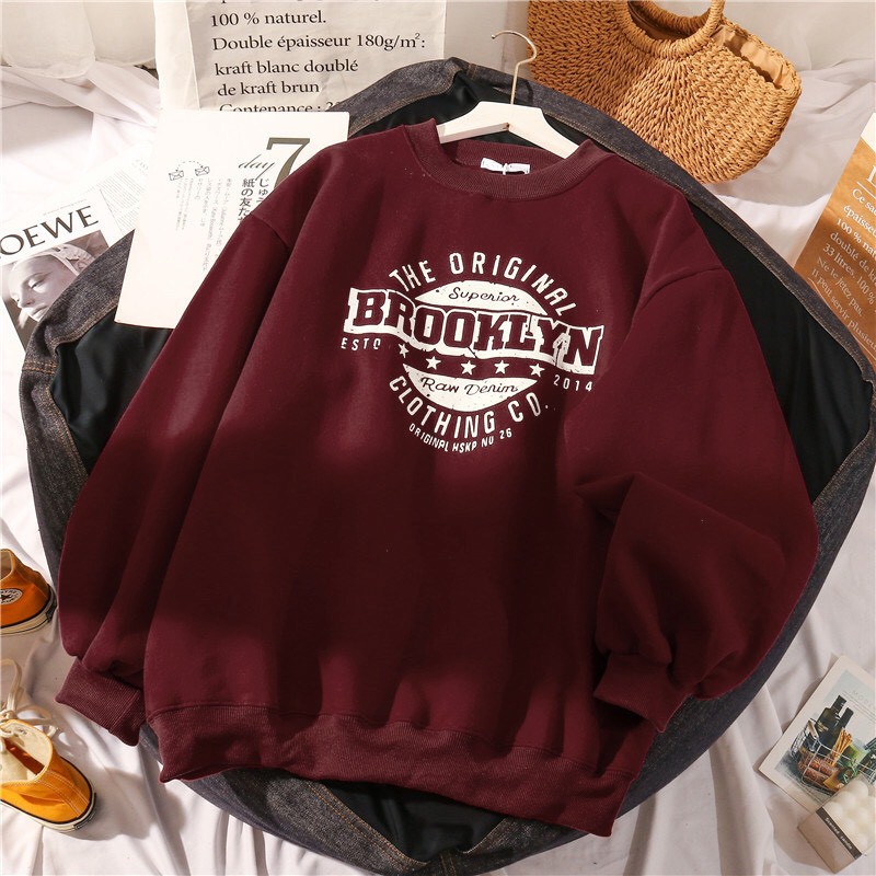 Áo nỉ sweater unisex dài tay nam nữ in họa tiết,  màu đỏ vang SW1 | BigBuy360 - bigbuy360.vn