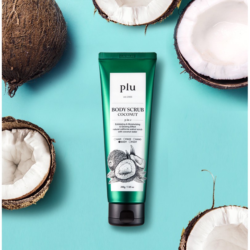 Tẩy Tế Bào Chết Plu Body Scrub Coconut Toàn Thân Tinh Chất Dừa 200g 3W054