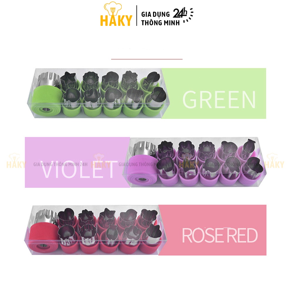 Bộ 12 khuôn cắt tạo hình rau củ quả bằng thép không gỉ cao cấp HAKY002, khuôn cắt đa năng, tiện dụng, an toàn và bền