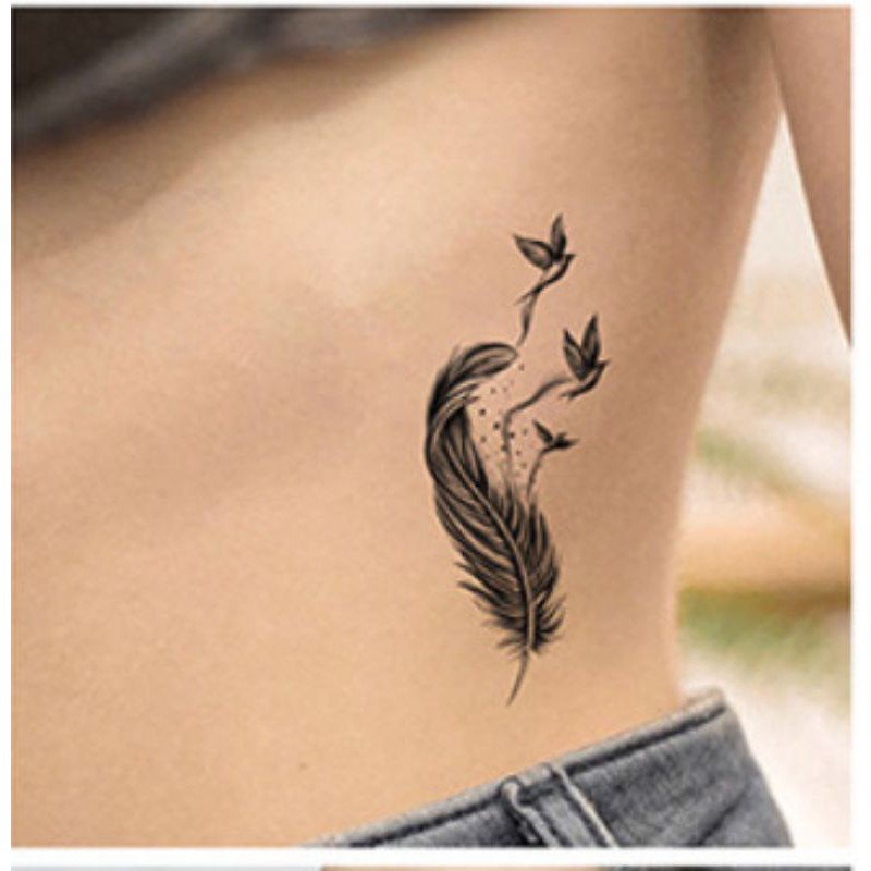 Hình xăm lông vũ q26. Xăm dán tatoo mini tạm thời, size &lt;10x6cm