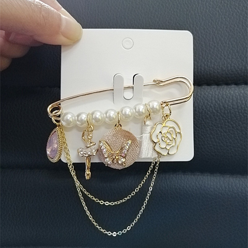 Ghim cài áo hình hoa trà phối ngọc trai giả thời trang cho nữ