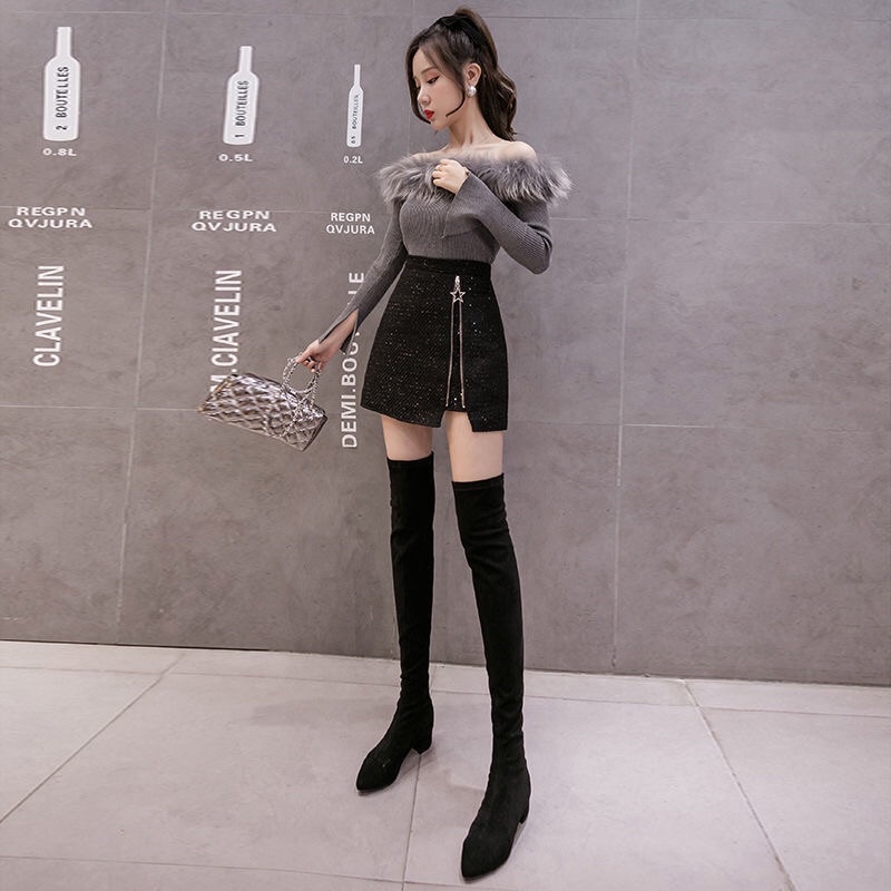 Chân váy dạ kéo khoá phong cách Hàn Quốc