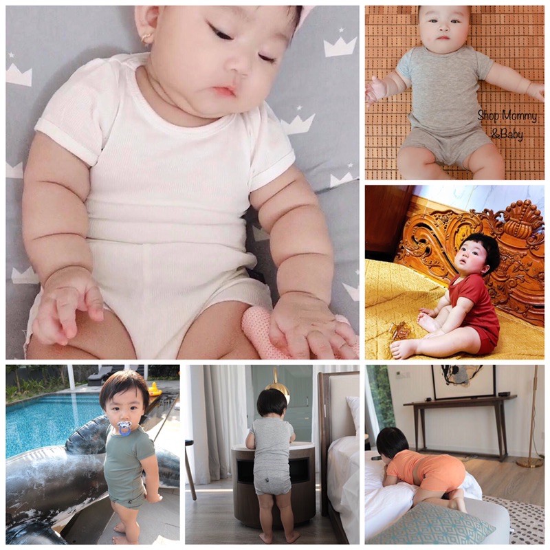 Bộ thun gân chuẩn hãng Minky Mom loại ngắn tay cạp cao cho bé size từ 73-80-90cm