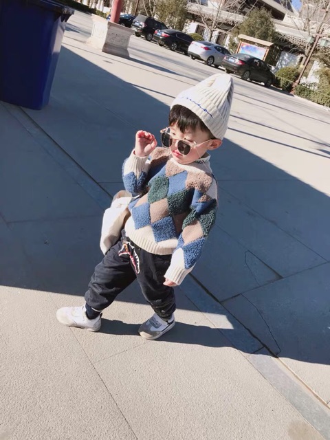 Áo len cao cấp bé trai/bé gái kẻ kéo 2-8 tuổi