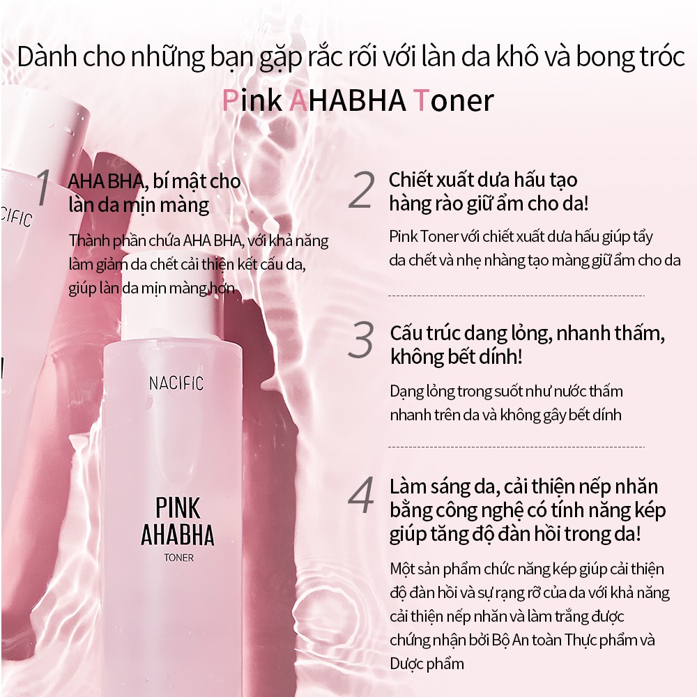 Nước Hoa Hồng Dưỡng Ẩm Loại Bỏ Tế Bào Chết Nacific Pink AHABHA Toner 50ml