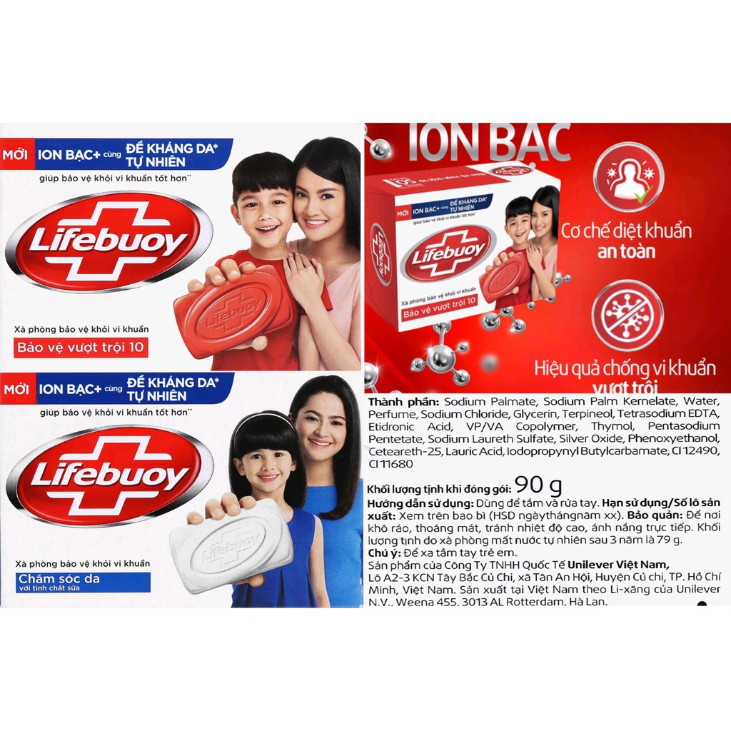 Xà bông cục Lifebuoy 90g đỏ/ xanh