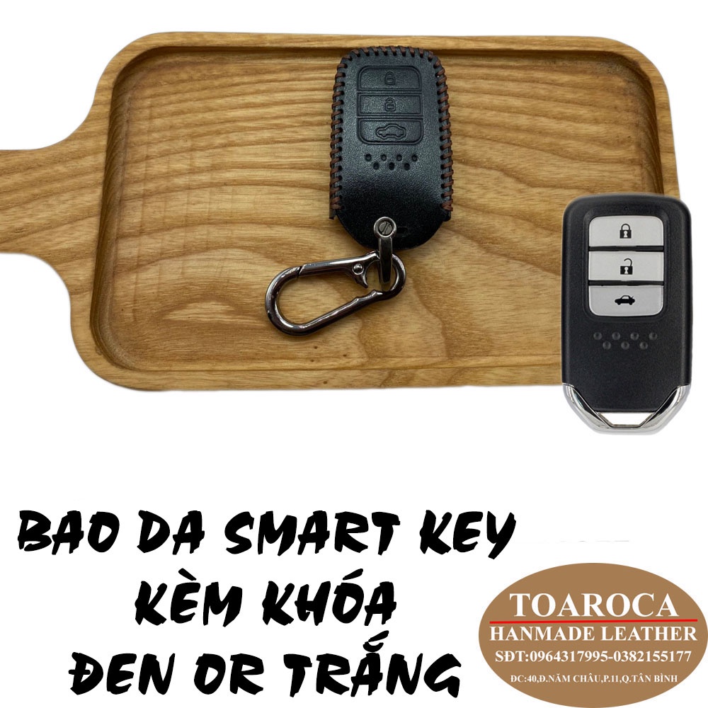 Bao da chìa khóa ô tô smartkey Honda Crv,Honda City,Honda Civic 3 nút bấm handmade da bò thật  Toaroca chống trầy,rơi,vỡ