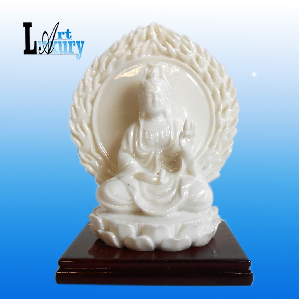 Tượng Mẹ Quan Thế Âm Bồ Tát ngồi có hào quang cao 11cm để taplo xe ô tô TPT22 - Luxury Art