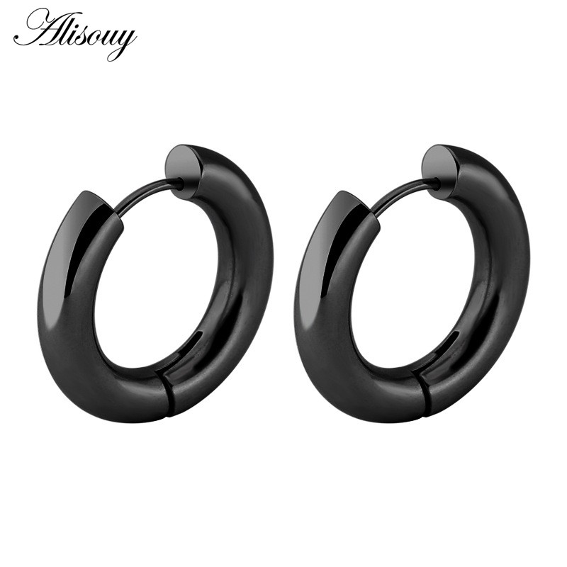 Set 2 Khuyên Tai Dạng Vòng 5mm Bằng Thép Không Gỉ Thời Trang Cho Nữ