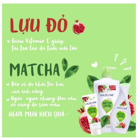 Sữa dưỡng thể Hazeline dưỡng trắng da Matcha - Lựu đỏ 370 ml