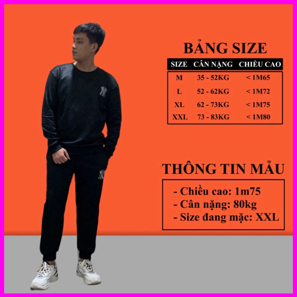 Đồ Bộ Nỉ Nam Dài Tay Thêu Logo Ny Dập Vân, Bộ Thể Thao Nam Thu Đông Man18