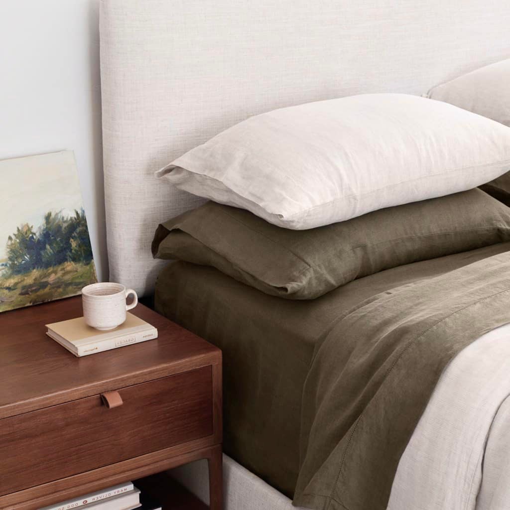 Bộ ga gối linen bedding màu nâu rêu