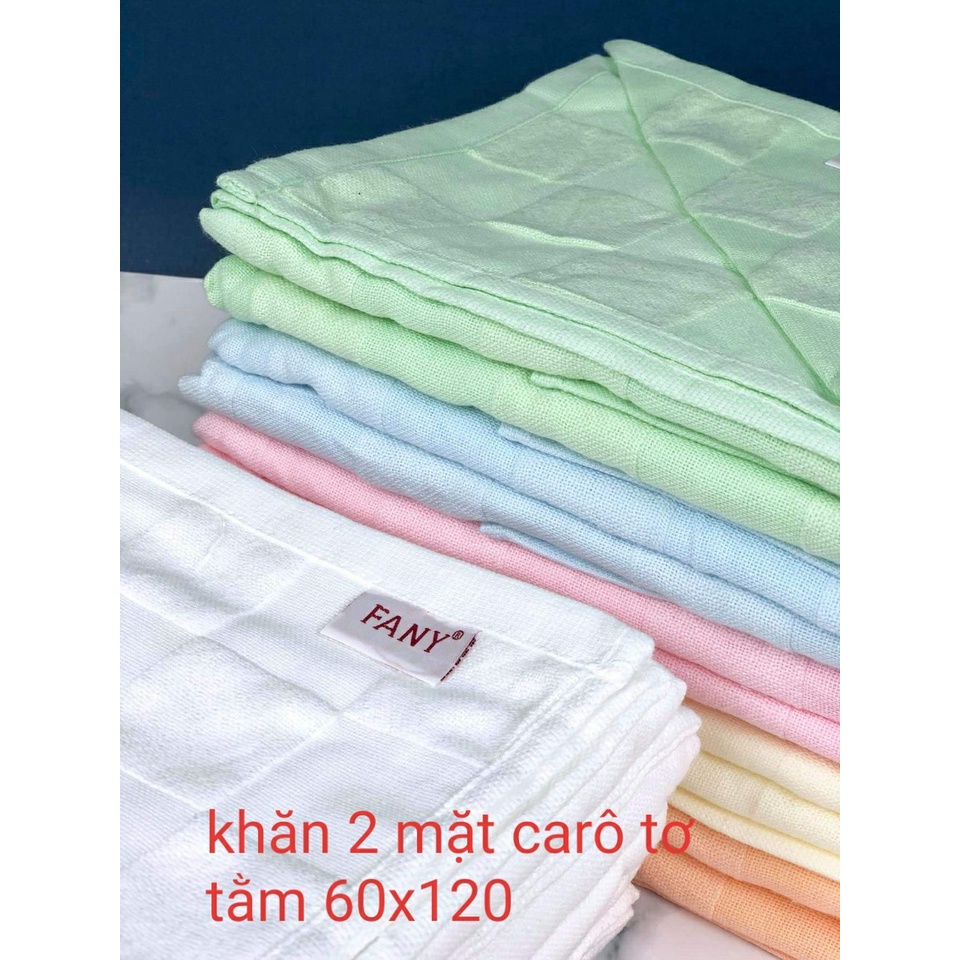 Khăn Tắm Bé, Khăn Quấn Bé 2 Mặt Siêu Mềm Fany Mẫu Caro Mới ( MẶT XÔ - MẶT BÔNG )