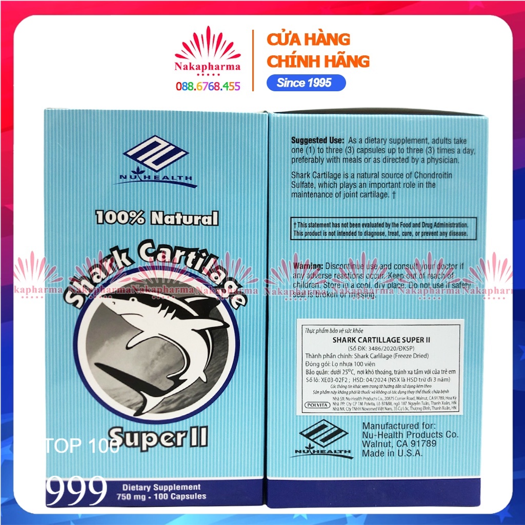 Viên sụn vi cá mập Shark Cartilage Super II - Hỗ trợ bồi bổ và tái tạo sụn khớp, vận động linh hoạt, dẻo dai Polvita