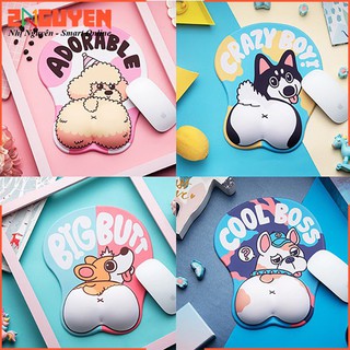Lót Chuột Có Đệm Tay Silicon Hình Mông Cún Corgi, Poodle, Bulldog, Husky - Miếng Lót chuột, bàn di chuột Hình 3D