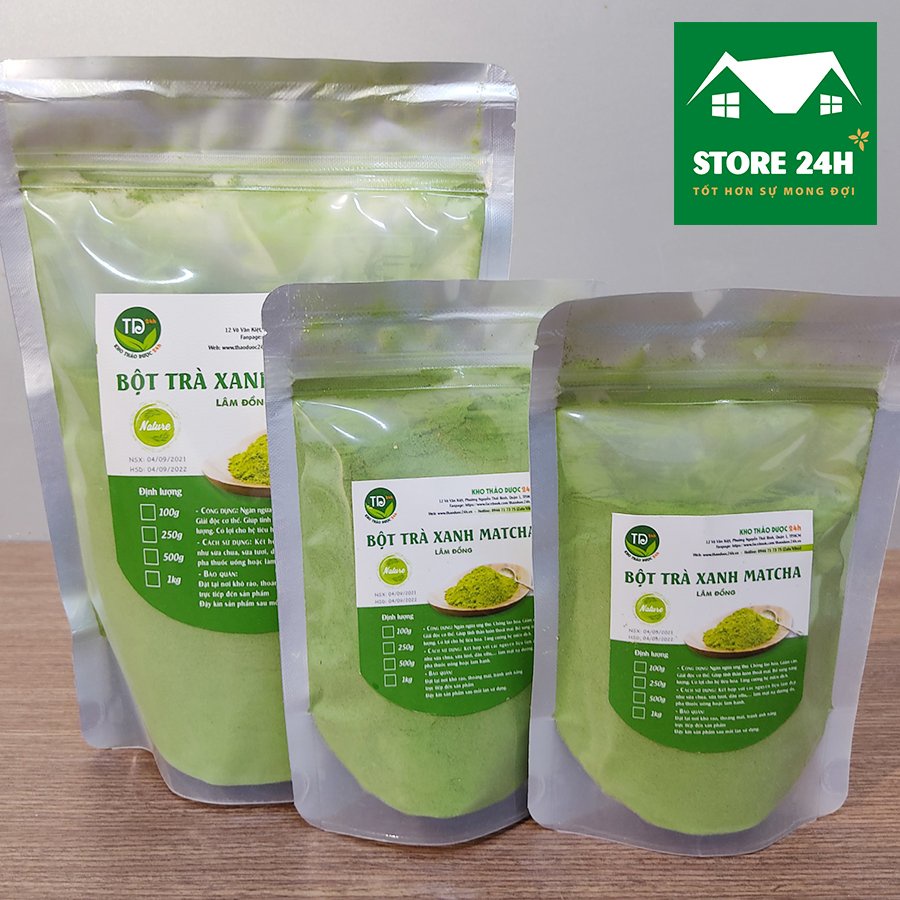 [500 gram] Bột trà xanh matcha Lâm Đồng nguyên chất 100%, làm bánh, pha đồ uống, đắp mặt, trắng da I Store 24h