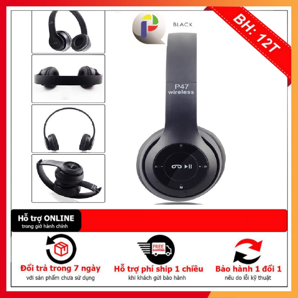 Tai nghe chụp Bluetooth P47 đa năng - hỗ trợ cắm thẻ nhớ, jack 3.5 nghe nhạc chơi game | BigBuy360 - bigbuy360.vn