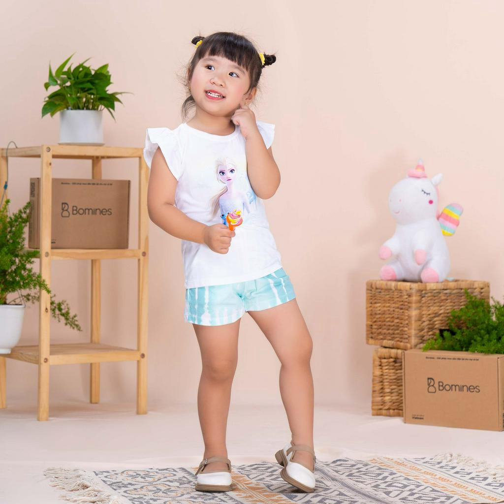 Đồ bộ bé gái hình công chúa Elsa BOMINES, quần ngắn, thun cotton loang màu cho bé 3-10 tuổi, 12- 30kg DBSBGELSAQUANLOANG