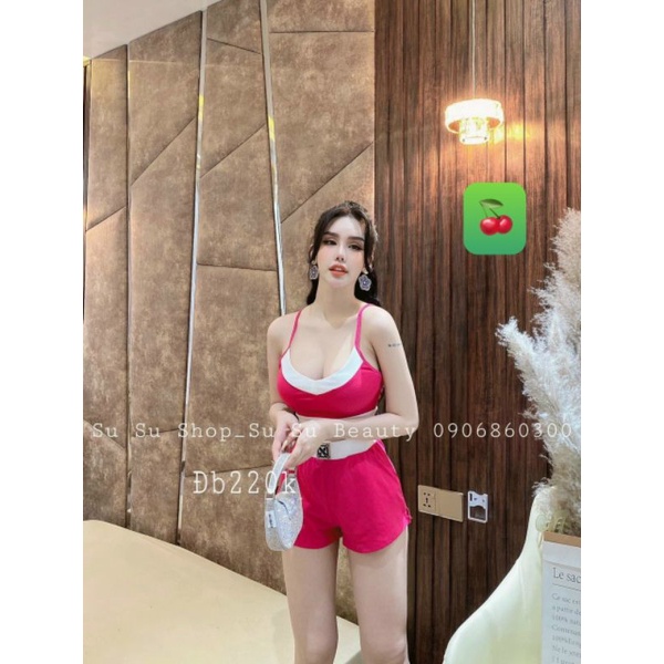 Set bộ nữ 2 dây croptop quần đùi phối màu siêu hot