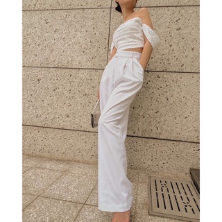 AMY TROUSERS - Quần suông cạp cao 2 ly hack dáng (trắng)