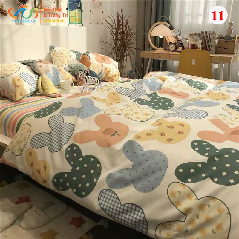 Chăn Ga Gối Cotton VUADECOR Hoa Tiết Hoa Lá Trang Trí, Decor Phòng Ngủ Phong Cách Hàn Quốc cao cấp ( không ruột)