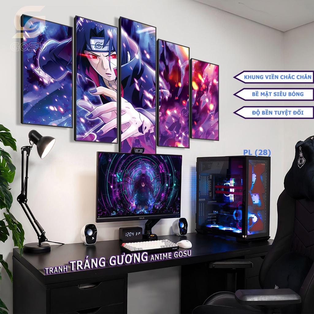 Set 5 Tranh Ghép Treo Tường anime đã có Khung chủ đề One Piece, Dragon ball Super,  Kimetsu No Yaiba decor góc Gaming