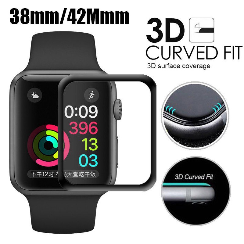 Kính cường lực dán bảo vệ màn hình đồng hồ thông minh Apple watch 3D 38mm 42 mm Serie 3 2