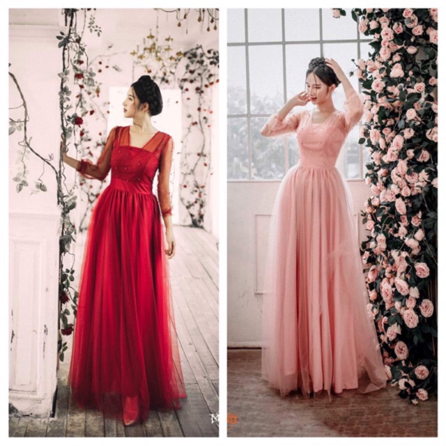 Đầm lưới lệch vai phối kim tuyến đính cườm ( ẢNH VÀ VIDEO THẬT )