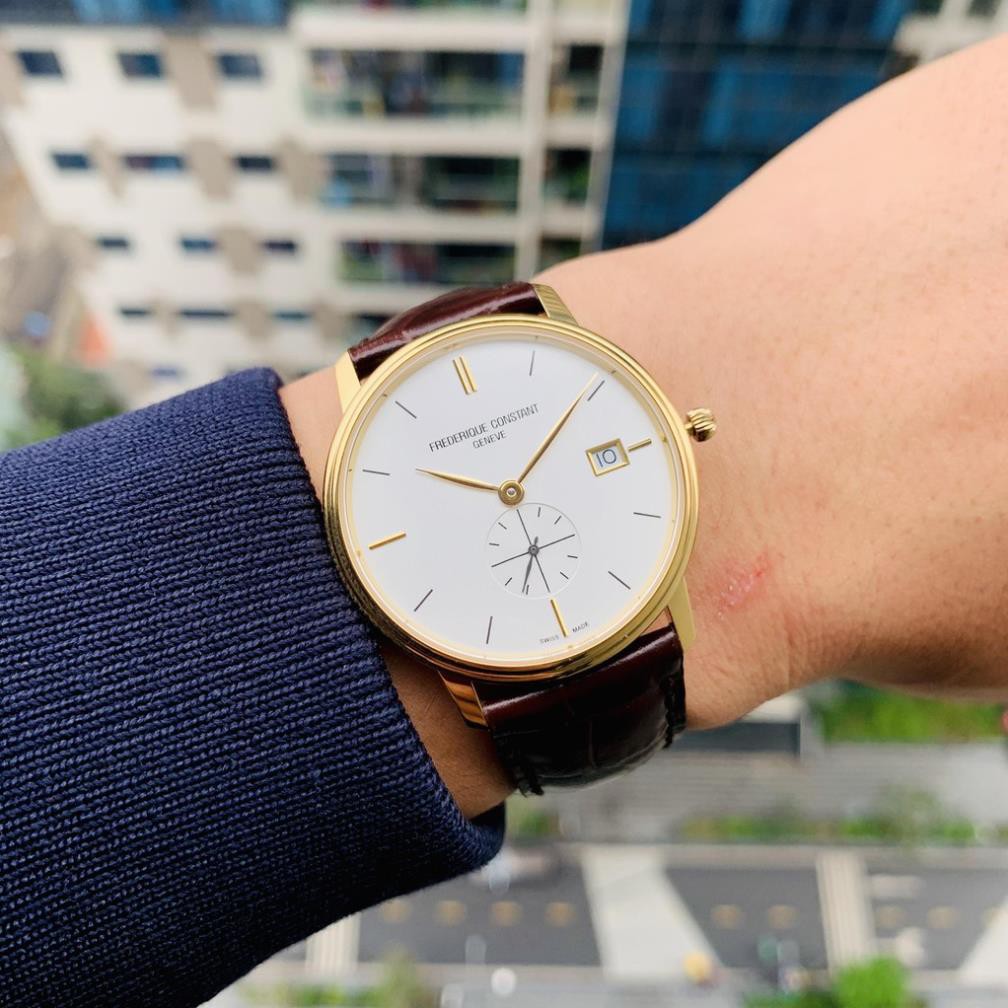 Đồng hồ nam Frederique Constant Slimline FC-220V5S5, máy Quartz, kính Sapphire, mạ vàng PVD, dây da, case 38mm