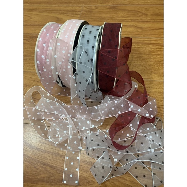 ruy văng lưới chấm bi bản 2,5cm (1m)