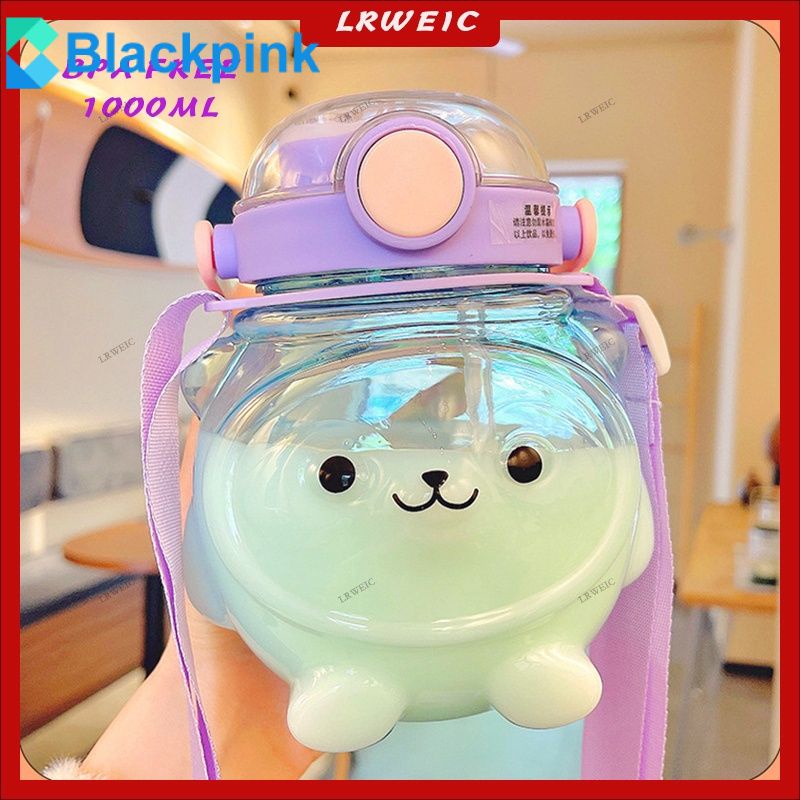 1000Ml Gấu Nước Có Ống Hút Dễ Thương Hình Heo Con Di Động Gradient Bình Nước Cho Du Lịch Ngoài Trời Ấm Đun Nước Điện Thoại Di Động chân Đế Cho Người Lớn Sinh Viên Botol Không BPA Free 【Blackpink】