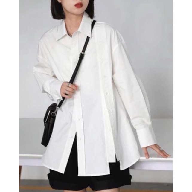 SƠ MI OVERSIZE XẺ TÀ PHỐI NÚT