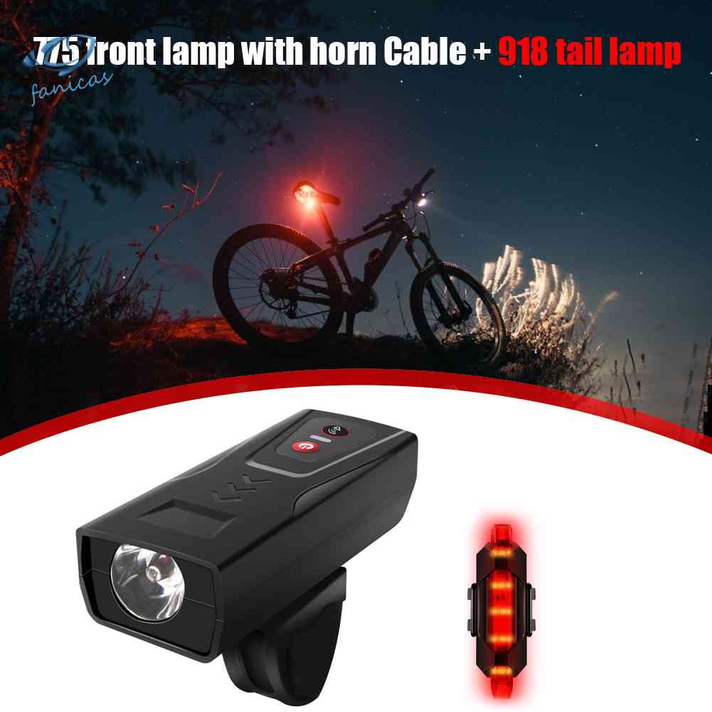 Bộ Đèn Pha LED XPE Sạc USB Kèm Còi + Đèn Đuôi Xe Cho Xe Đạp