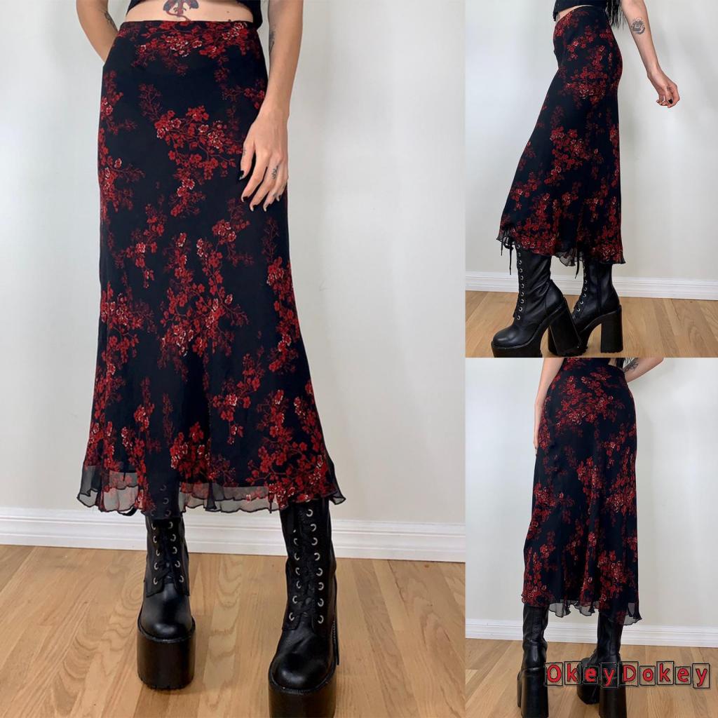 Chân váy dài in hoa kiểu vintage thời trang mùa hè cho nữ