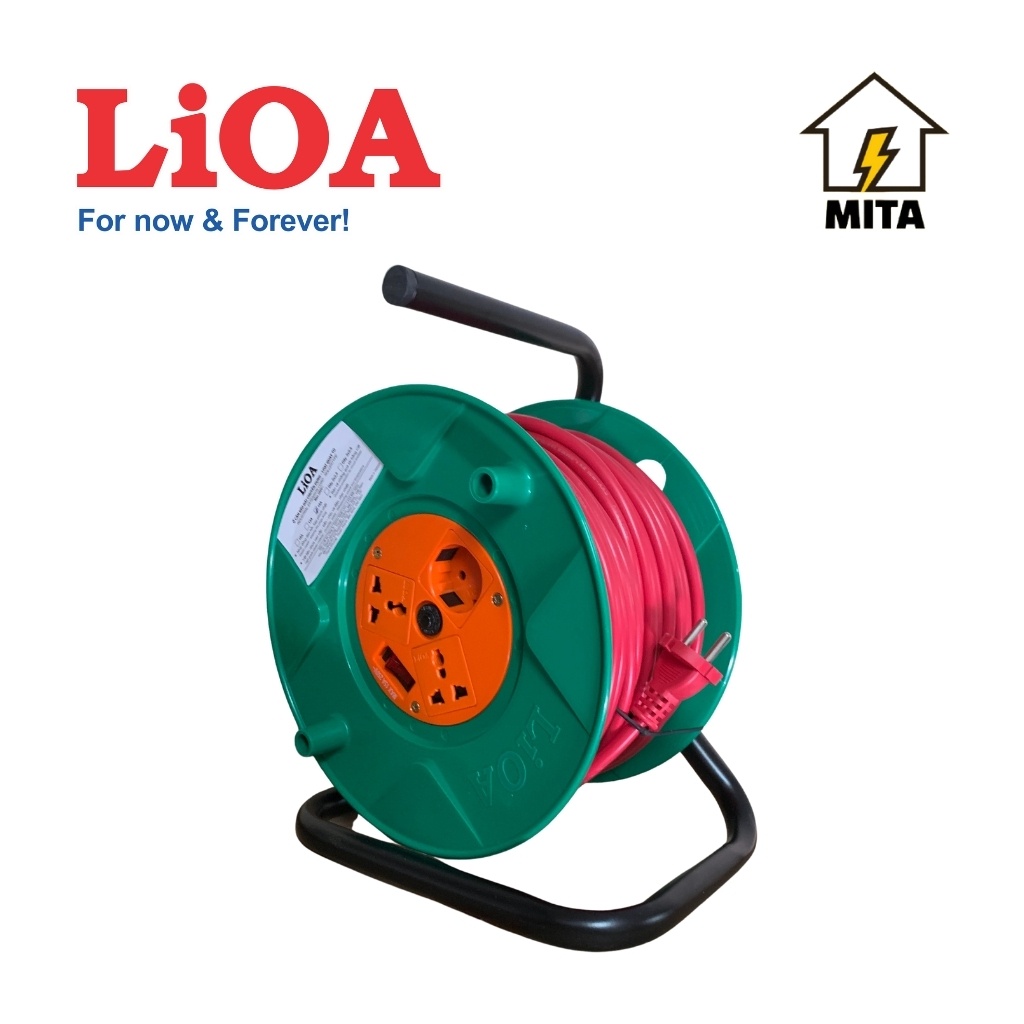 Ổ cắm điện LiOA, ổ điện kéo dài quay tay dây dài 50m kiểu RULO loại phổ thông LiOA QT50-2-15A - MITA