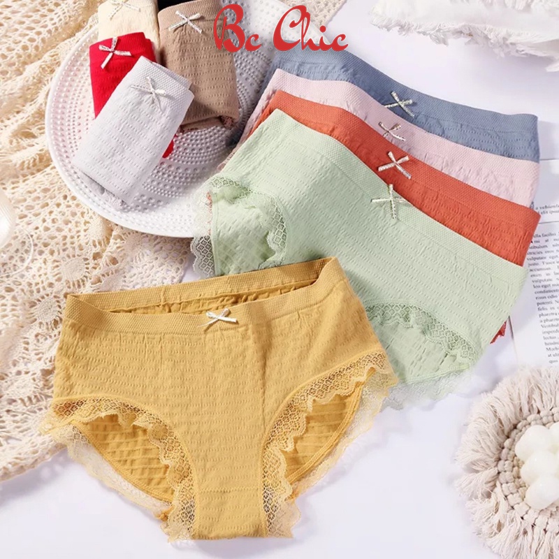 Quần lót nhăn viền ren đính nơ thông hơi co giãn kháng khuẩn Q 102 BC_CHIC LINGERIE