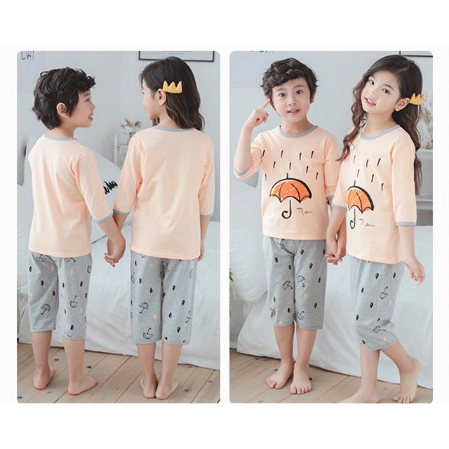 Bộ Đồ Ngủ Pijama 3/4 Tay Bằng Cotton Cho Bé 90-160cm