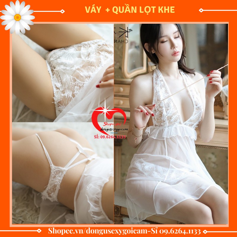 Váy Ngủ 2 Dây Sexy Nữ Dễ Thương Gợi Cảm Xuyên Thấu Kèm Quần Lót Lọt Khe Sexy Màu Trắng Bigsize Giá Rẻ | BigBuy360 - bigbuy360.vn