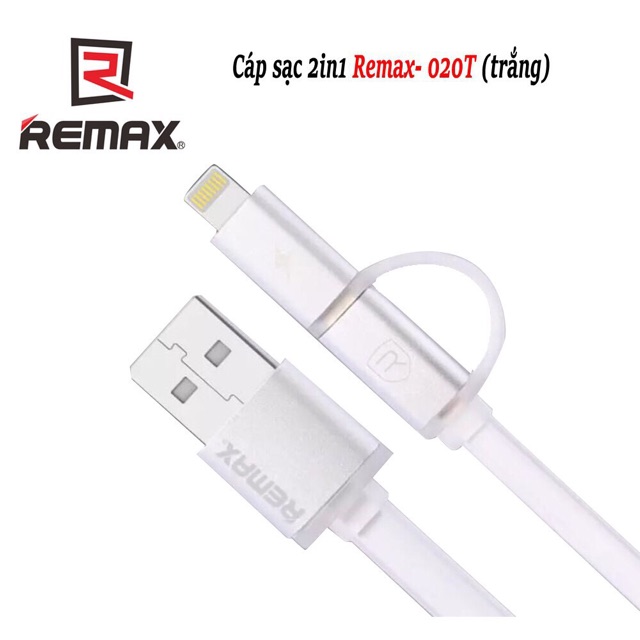 Cáp Sạc Nhanh Remax RC 020T 2 in 1 | Đầu Lightning + Micro- Hàng Chính Hãng 5.0