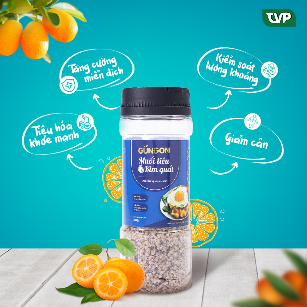 Muối tiêu kim quất GUNGON từ muối khoáng chấm các món luộc hấp 120g