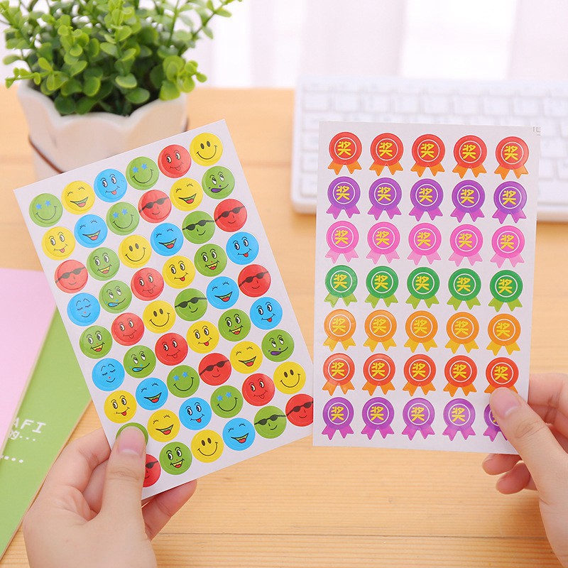 Bộ 10 tấm sticker dán icon mặt cười và ngôi sao cười " Shopee ship "