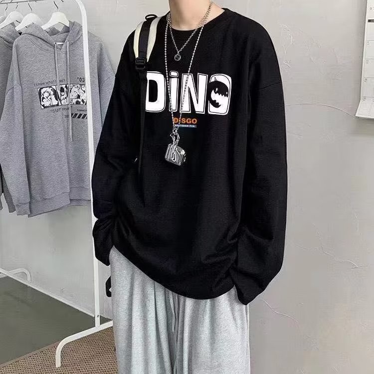 Áo Thun Tay Dài Cổ Tròn Dáng Rộng In Chữ Phong Cách Hàn Quốc Thời Trang Cho Nam Size M-5XL