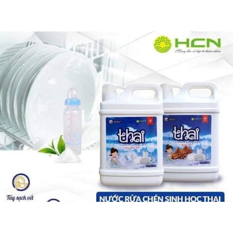 Nước rửa chén bát sinh học THAI, không hại da tay, Can1,6L hương muối biển