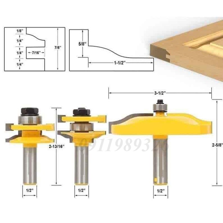 Bộ mũi phay ghép ván ❤️FREESHIP❤️ Mũi soi ghép mộng cửa tủ bếp cốt 12.7mm