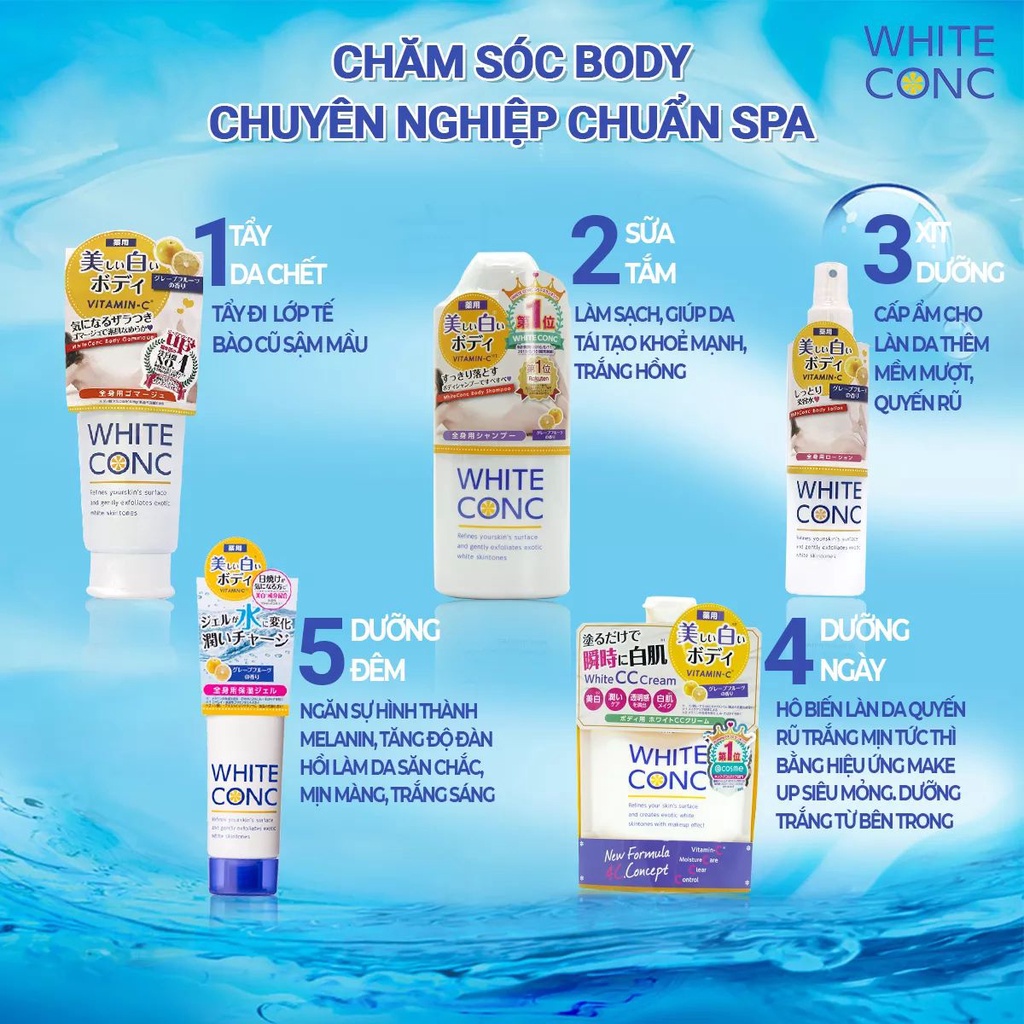 Tẩy tế bào chết White ConC Body CG dưỡng trắng toàn thân 180g xuất xứ Nhật Bản